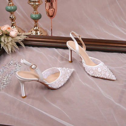 White Talons Dames Luxury Rhinestone Slingback Sandals