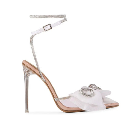 Chriselle Bow Detail Diamante Lace Up Clear Perspex Heel