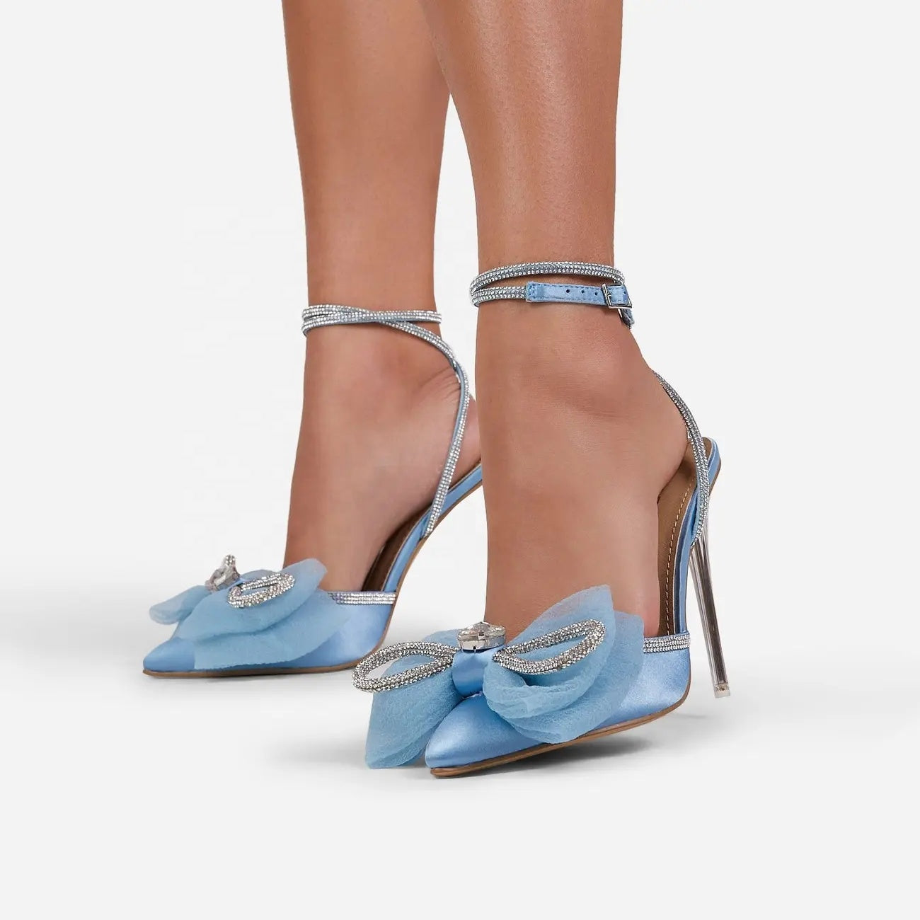 Chriselle Bow Detail Diamante Lace Up Clear Perspex Heel