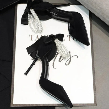 Bow Black High Heel Sandals