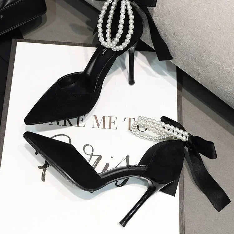 Bow Black High Heel Sandals