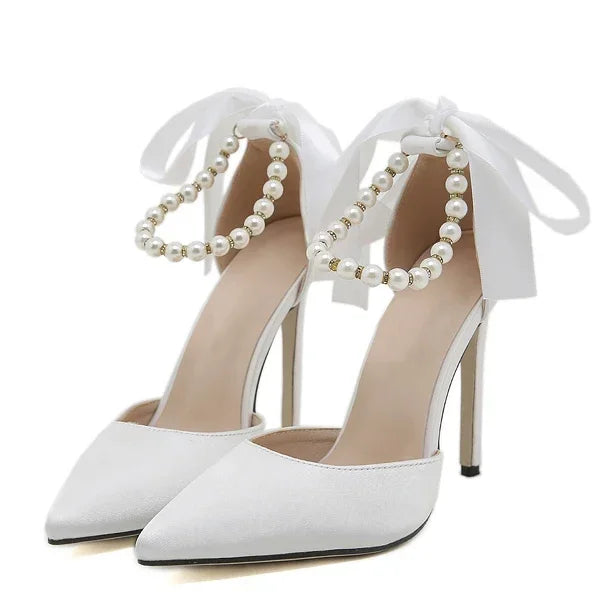 Aneikeh White String Bead Pumps