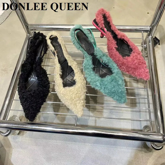 Pointed toe fur heels