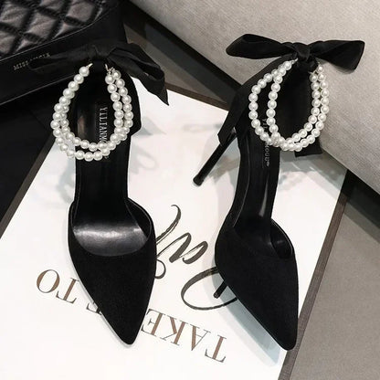 Bow Black High Heel Sandals