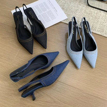 Pointed Toe Shallow Slip On Ladies Elegant Slingback