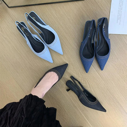 Pointed Toe Shallow Slip On Ladies Elegant Slingback