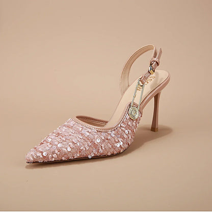 Sequins Metal Buckle heel