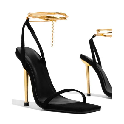 Thin Single Strap Metal Stiletto Sandals