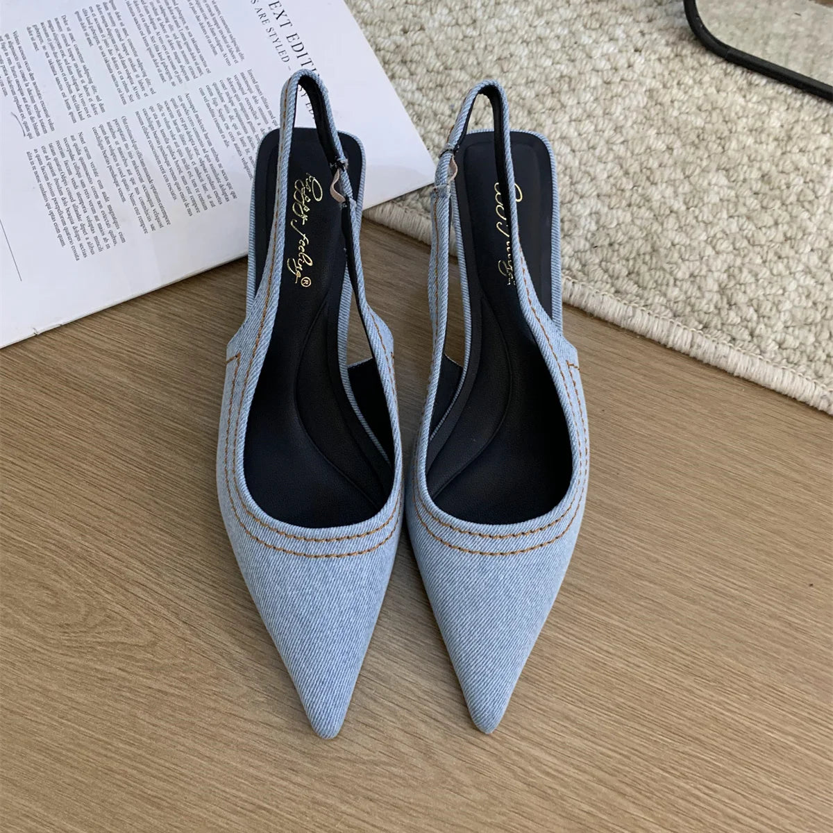 Pointed Toe Shallow Slip On Ladies Elegant Slingback