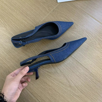 Pointed Toe Shallow Slip On Ladies Elegant Slingback