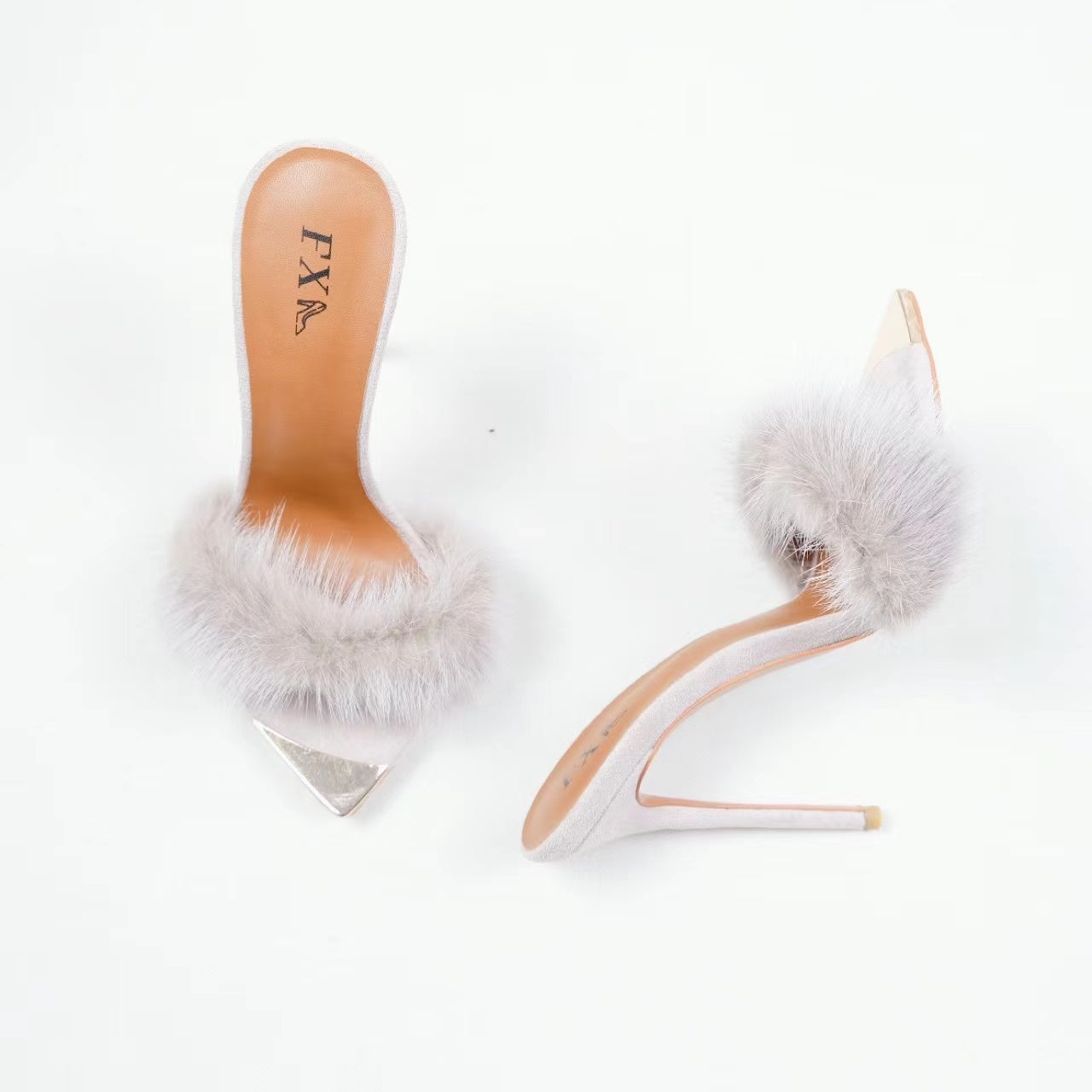 Luxury Mink Fur Spike Ladies Women Shoes High Heels