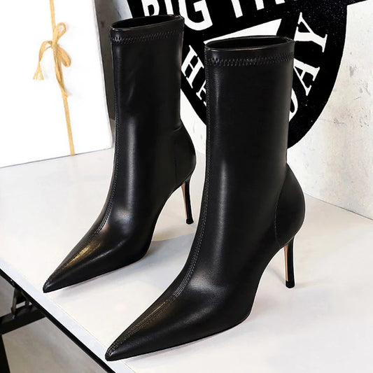 Mid-Calf Boots Pointed Toe High-Heel Boots